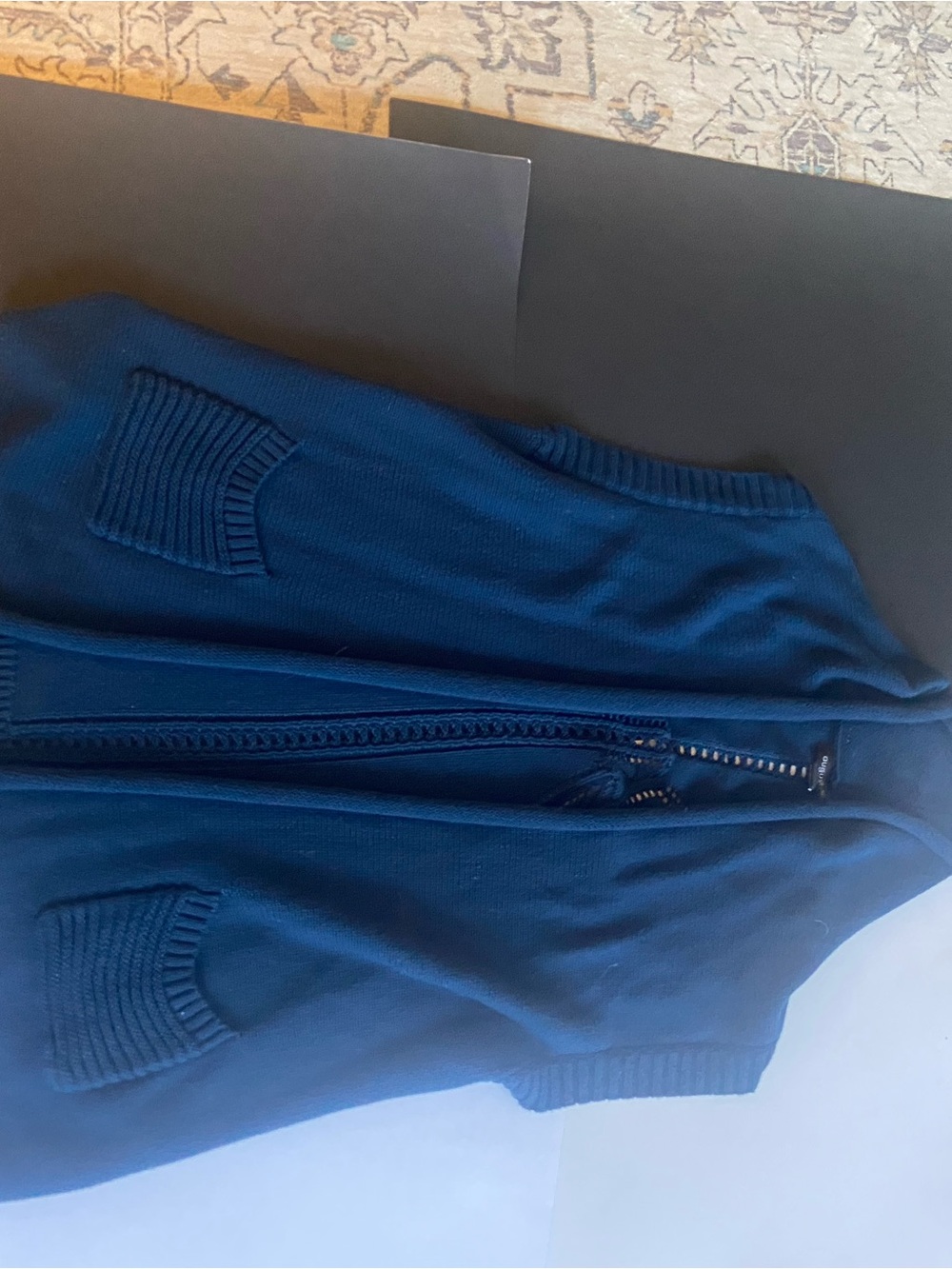 august silk Navy Open Front Knit Cardigan with Patch Pockets